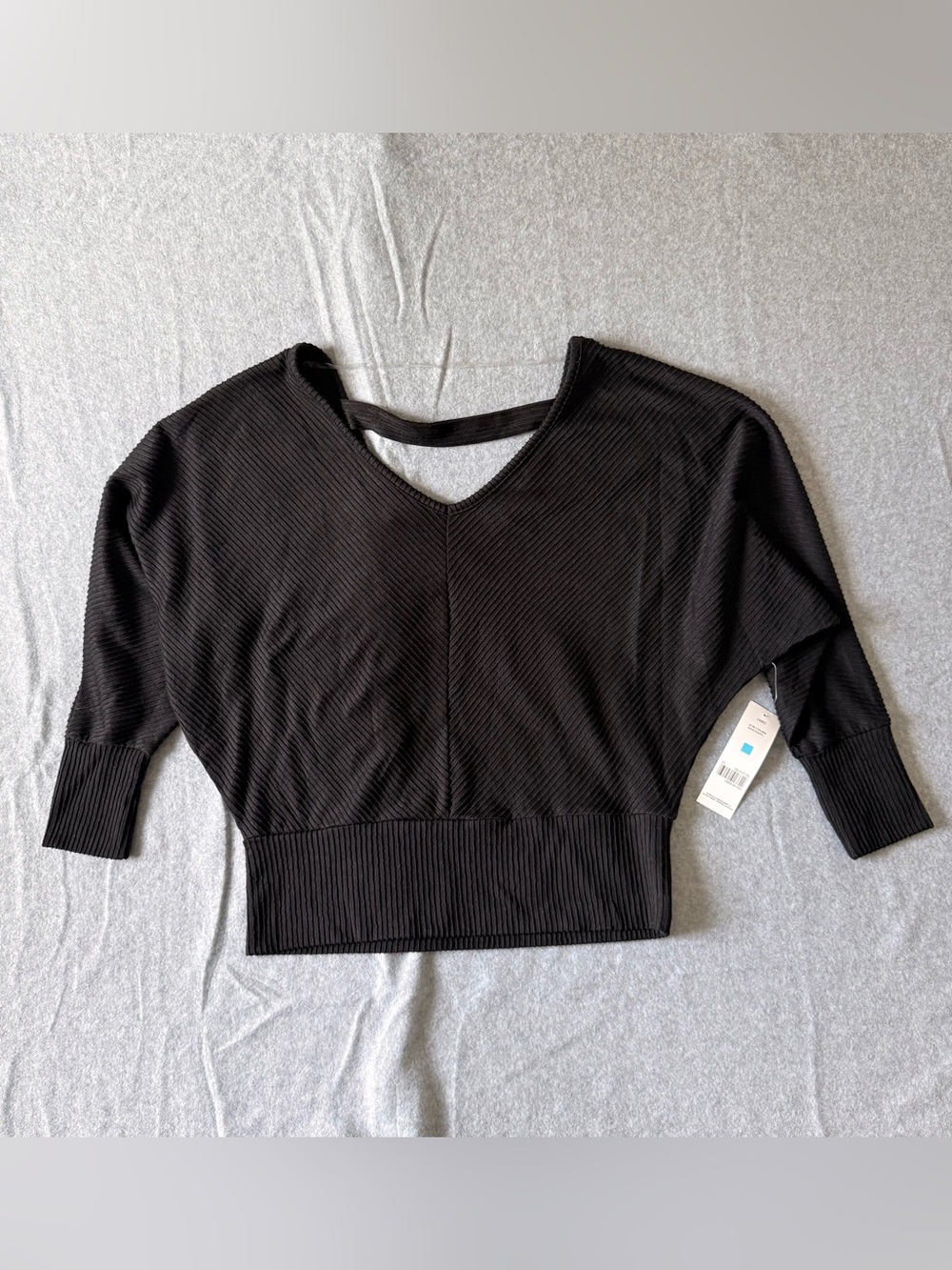 Just Be Double V Neck Dolman Ribbed Crop Top Black NWT Size L